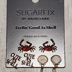 Earrings Sugarfix By BaubleBar Feelin’ Good As A Shell Crab Red Gold 3 Pairs